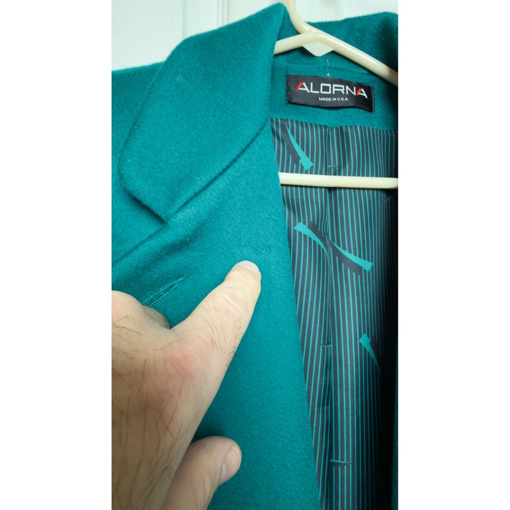 ALORNA Forstmann Wool Teal Long Trench Coat Women's Double Breasted Tailored - Picture 3 of 13